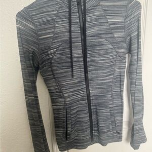 Women's Gray Striped Zip-Up Top